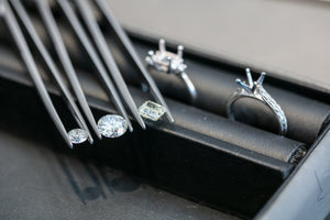 Close up of loose diamonds