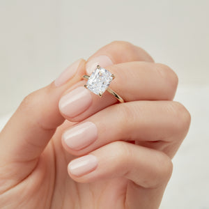 Closeup of large diamond solitaire engagement ring
